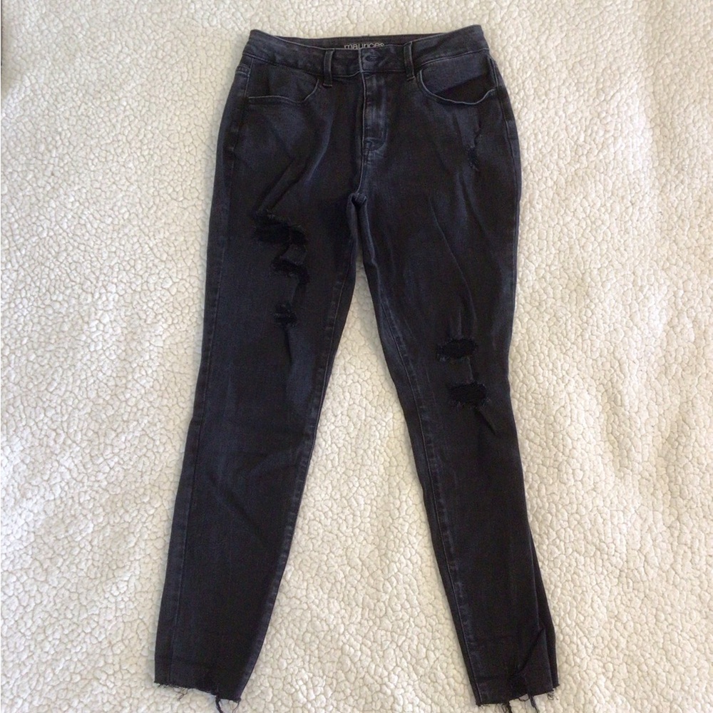 2/$12 Maurices Black High-Rise Distressed Skinny Jeans